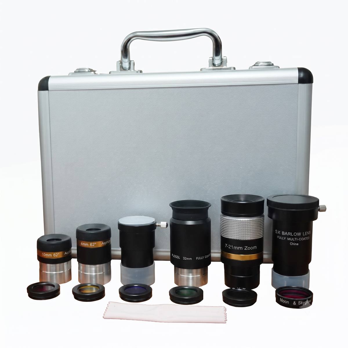 Kit Accessoires Astronomie 1.25" 13 Pièces Oculaires Filtres Barlow et Mallette Aluminium